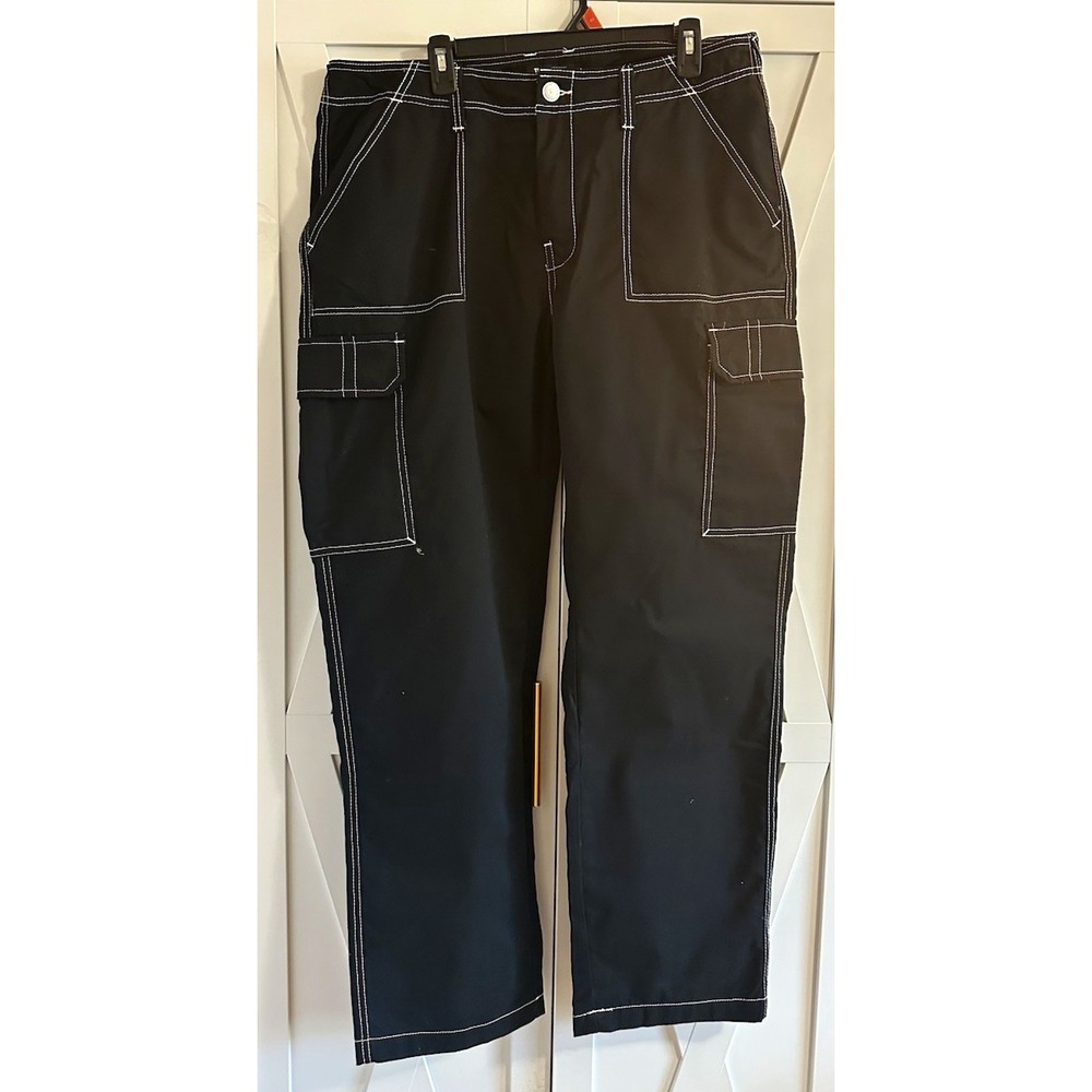 True Religion Men's Black Cargo Pants 36 Regular Cotton Twill Straight Leg Baggy